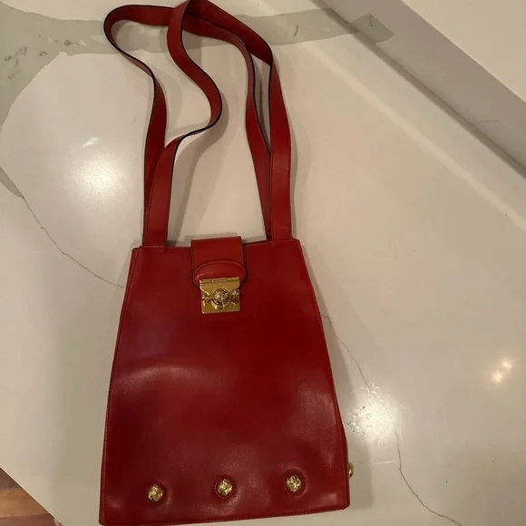 AUTH Authentic Salvatore Ferragamo Leather Handbag Shoulder Bag Tote Red - Picture 1 of 16